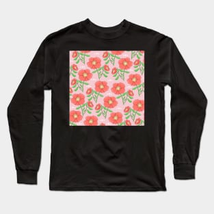 Pink background with flowers Long Sleeve T-Shirt